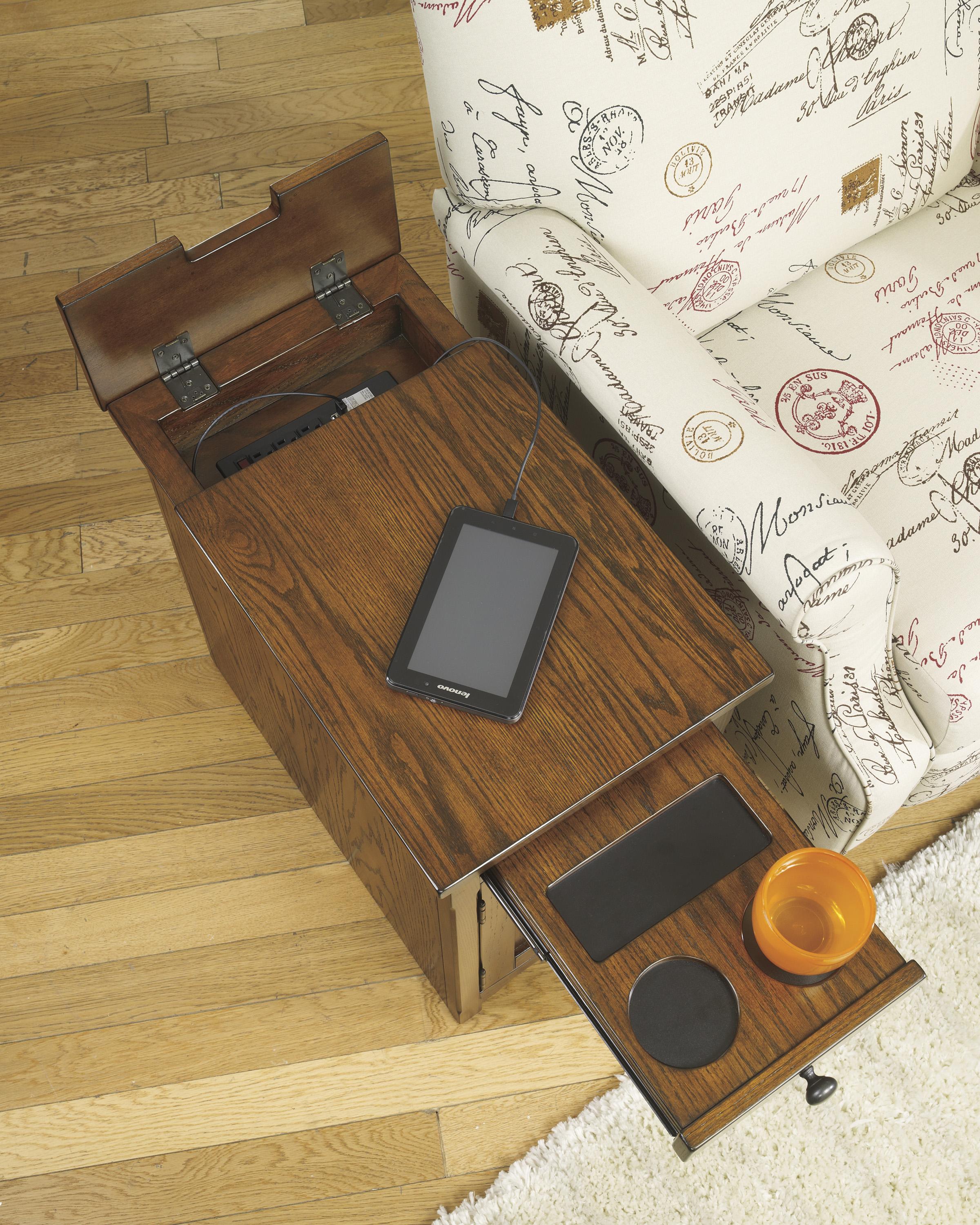Chair side table outlet with usb port